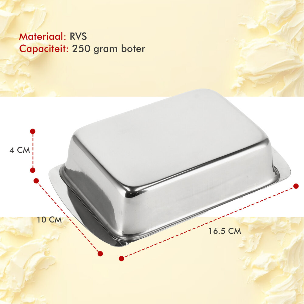 Discountershop Botervloot RVS - Botervloot Roestvrij Staal - Zilver - Klassiek Ontwerp - Deksel - Voor 250g Boter - Boterschaal - Botervloot voor Koelkast of Aanrecht