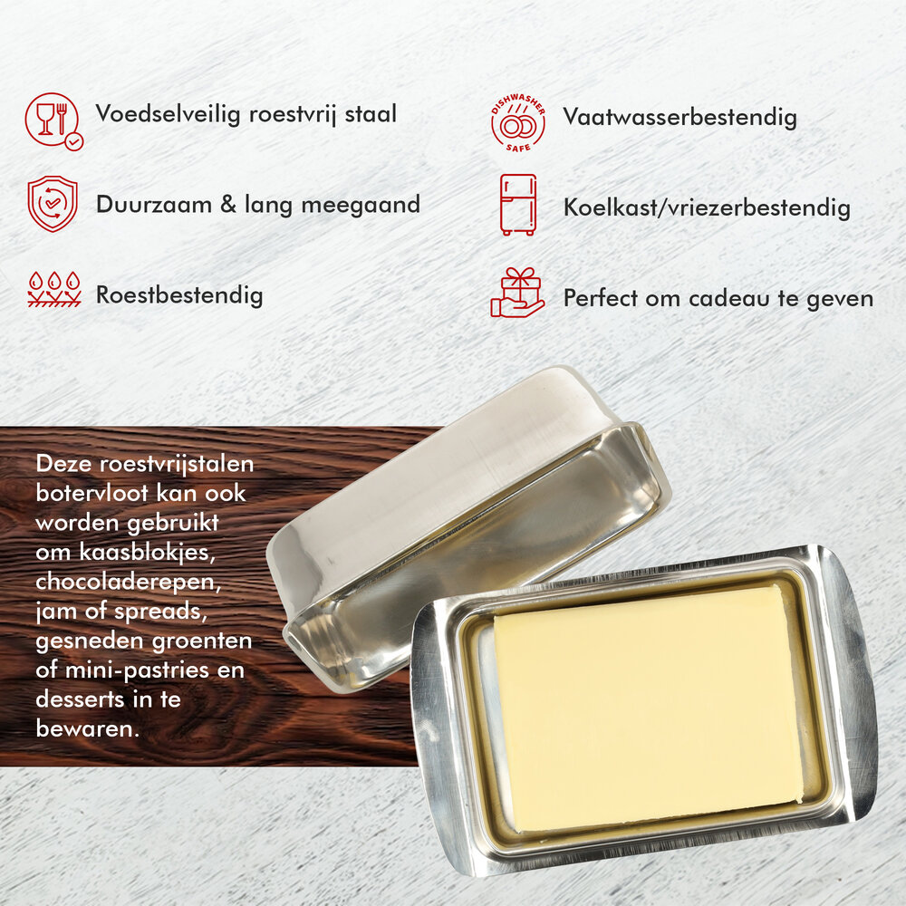 Discountershop Botervloot RVS - Botervloot Roestvrij Staal - Zilver - Klassiek Ontwerp - Deksel - Voor 250g Boter - Boterschaal - Botervloot voor Koelkast of Aanrecht