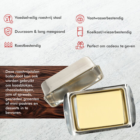 Discountershop Botervloot RVS - Botervloot Roestvrij Staal - Zilver - Klassiek Ontwerp - Deksel - Voor 250g Boter - Boterschaal - Botervloot voor Koelkast of Aanrecht