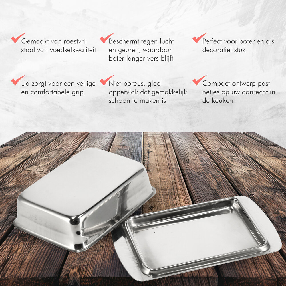 Discountershop Botervloot RVS - Botervloot Roestvrij Staal - Zilver - Klassiek Ontwerp - Deksel - Voor 250g Boter - Boterschaal - Botervloot voor Koelkast of Aanrecht