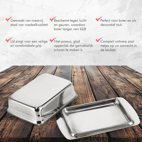Discountershop Botervloot RVS - Botervloot Roestvrij Staal - Zilver - Klassiek Ontwerp - Deksel - Voor 250g Boter - Boterschaal - Botervloot voor Koelkast of Aanrecht
