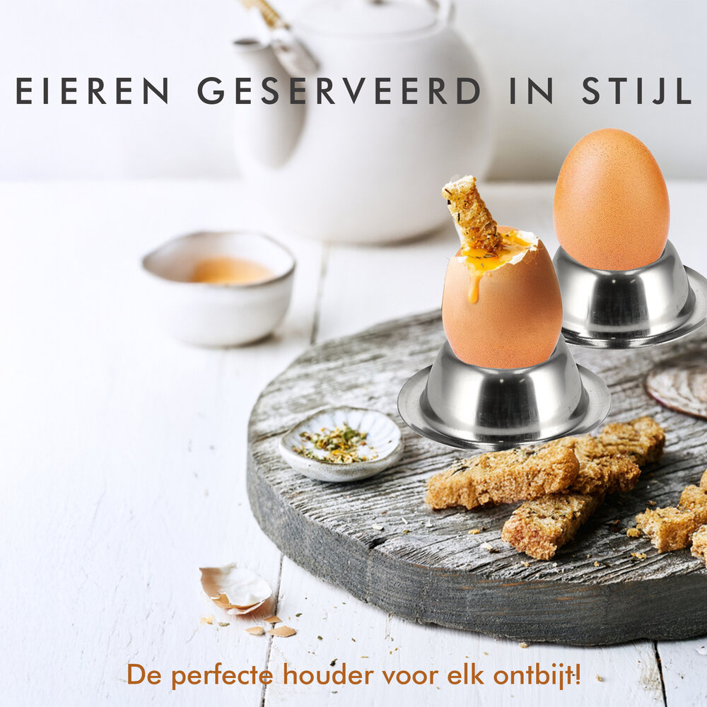 Discountershop Egg Cups Stainless Steel Set of 2 | Stackable Silver Egg Cups with Base | Breakfast & Easter | Diameter 8.5cm, Height 3.5cm