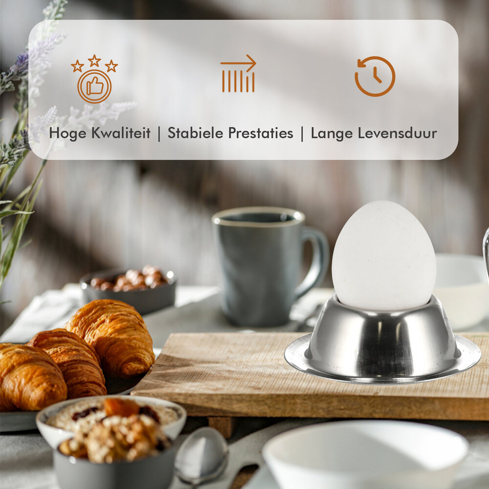 Discountershop Egg Cups Stainless Steel Set of 2 | Stackable Silver Egg Cups with Base | Breakfast & Easter | Diameter 8.5cm, Height 3.5cm