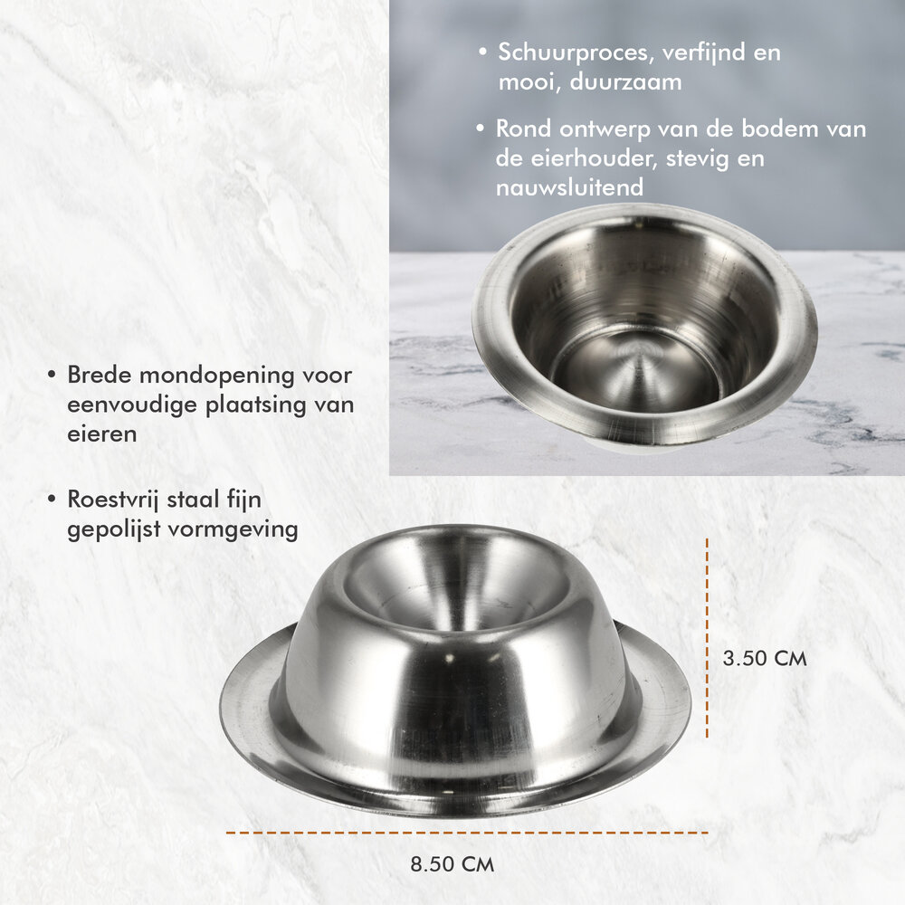 Discountershop Eierdopjes RVS Set van 2 | Stapelbare Zilveren Eierdopjes met Voet | Ontbijt & Pasen | Diameter 8,5cm, Hoogte 3,5cm