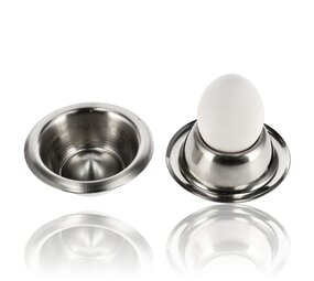 Discountershop Egg Cups Stainless Steel Set of 2 | Stackable Silver Egg Cups with Base | Breakfast & Easter | Diameter 8.5cm, Height 3.5cm