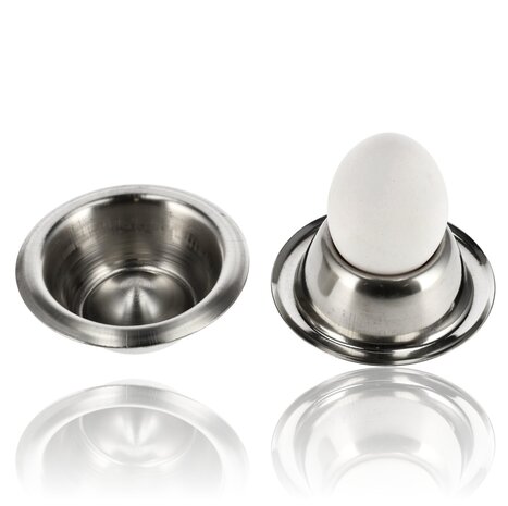 Discountershop Egg Cups Stainless Steel Set of 2 | Stackable Silver Egg Cups with Base | Breakfast & Easter | Diameter 8.5cm, Height 3.5cm
