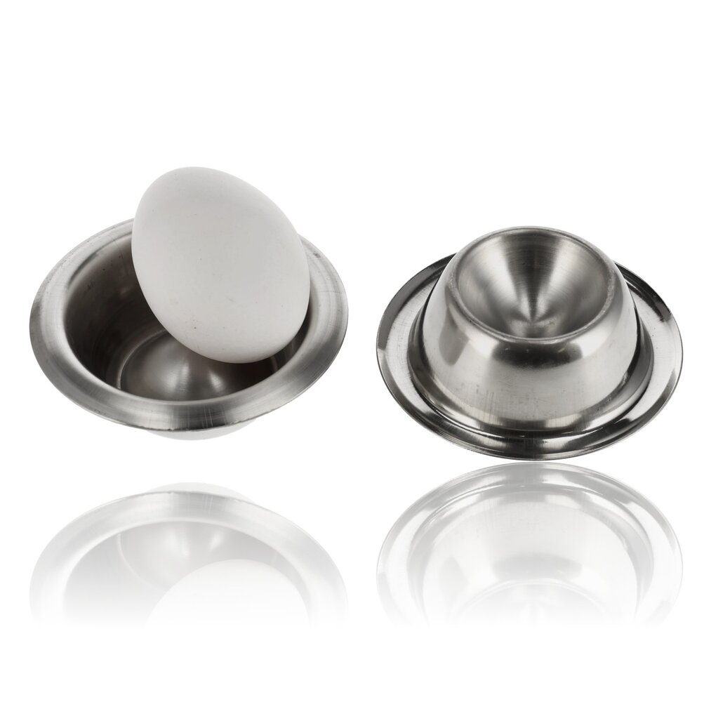 Discountershop Egg Cups Stainless Steel Set of 2 | Stackable Silver Egg Cups with Base | Breakfast & Easter | Diameter 8.5cm, Height 3.5cm
