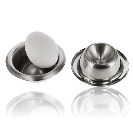 Discountershop Egg Cups Stainless Steel Set of 2 | Stackable Silver Egg Cups with Base | Breakfast & Easter | Diameter 8.5cm, Height 3.5cm