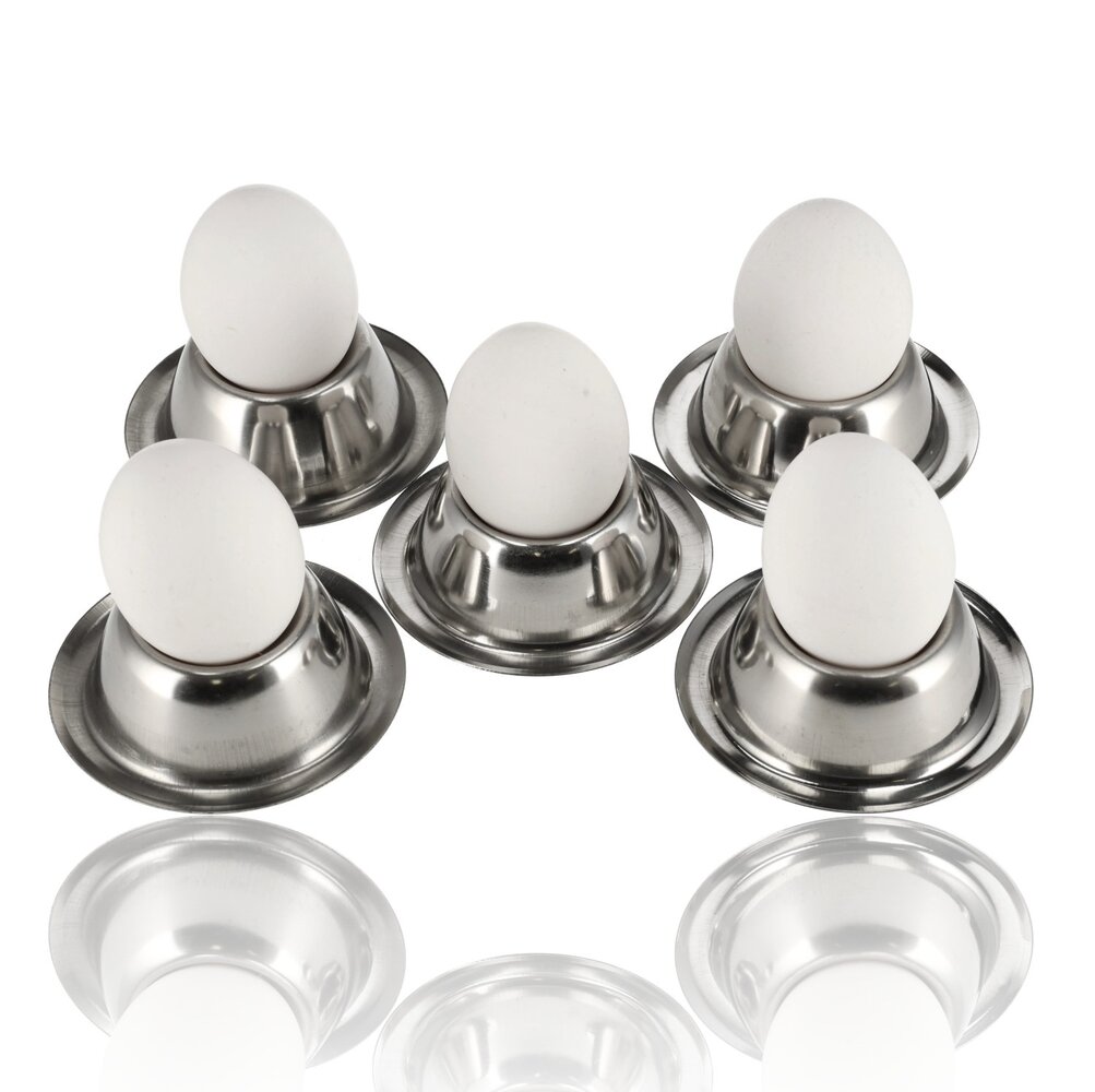 Discountershop Egg Cups Stainless Steel Set of 5 | Stackable Silver Egg Cups | For Breakfast | Ø 8.5cm, H 3.5cm