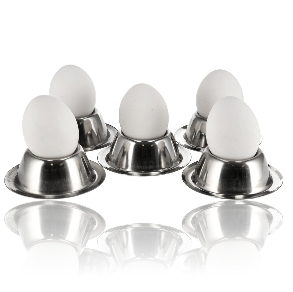 Discountershop Egg Cups Stainless Steel Set of 5 | Stackable Silver Egg Cups | For Breakfast | Ø 8.5cm, H 3.5cm