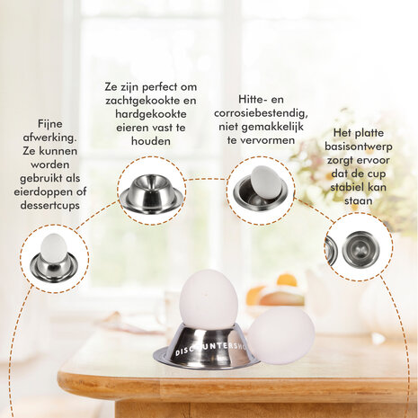 Discountershop Eierdopjes RVS Set van 6 | Ø 8,5cm, H 3,5cm | Stapelbare Zilveren Eierdopjes met Voet | Voor Zachtgekookte en Hardgekookte Eieren Discountershop Eierdopjes RVS Set van 6 | Ø 8,5cm, H 3,5cm | Stapelbare Zilveren Eierdopjes met Voet | Voor Zachtgekookte en Hardgekookte Eieren