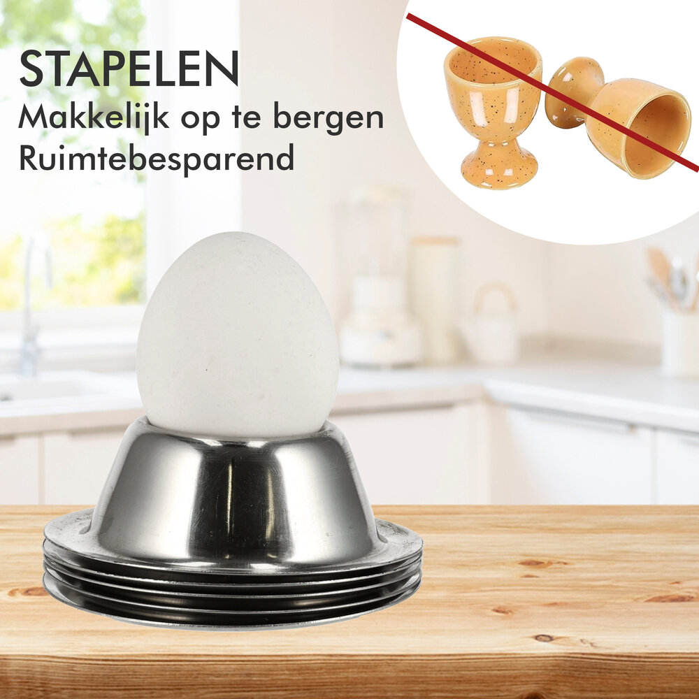 Discountershop Eierdopjes RVS Set van 6 | Ø 8,5cm, H 3,5cm | Stapelbare Zilveren Eierdopjes met Voet | Voor Zachtgekookte en Hardgekookte Eieren Discountershop Eierdopjes RVS Set van 6 | Ø 8,5cm, H 3,5cm | Stapelbare Zilveren Eierdopjes met Voet | Voor Zachtgekookte en Hardgekookte Eieren