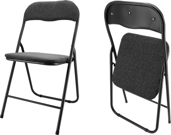 Discountershop Klapstoel met zithoogte van 43 cm Vouwstoel velvet zitvlak en rug bekleed - stoel - tafelstoel- RIBCORD - tafelstoel - klapstoel - Velvet klapstoel - Luxe klapstoel - Met kussentjes - FLUWEEL- Stoelen - Klapstoelen - Stoeltje - Premium chair -Zwart