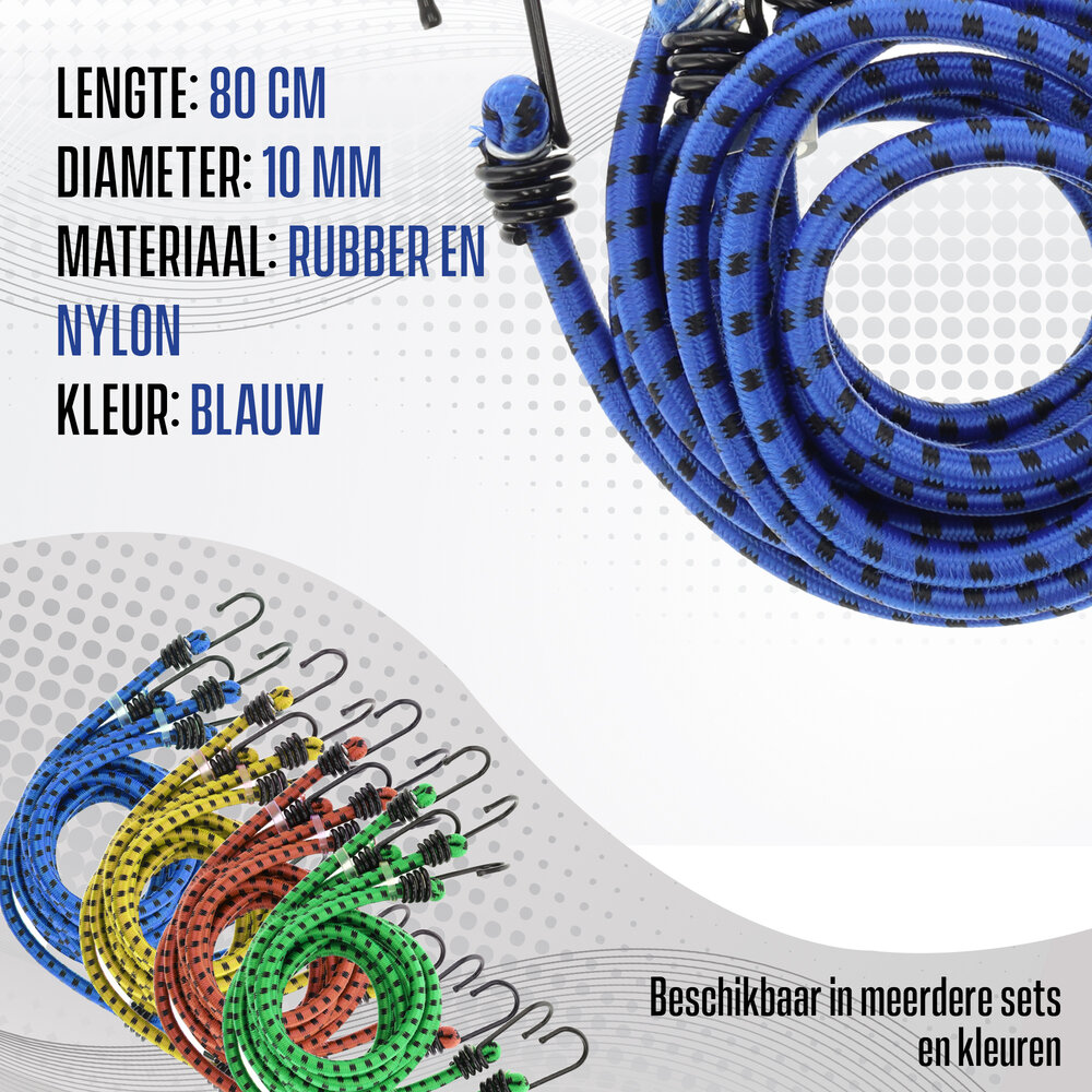 Discountershop Bagagebinder 80 cm Ø 10 mm – 4 Stuks - Sterke Spinbinder met 8 Elastische Armen & Haken – Blauw/Zwart – Voor Fiets, Auto & Motor Transport Discountershop Bagagebinder 80 cm Ø 10 mm – 4 Stuks - Sterke Spinbinder met 8 Elastische Armen & Haken – Blauw/Zwart – Voor Fiets, Auto & Motor Transport