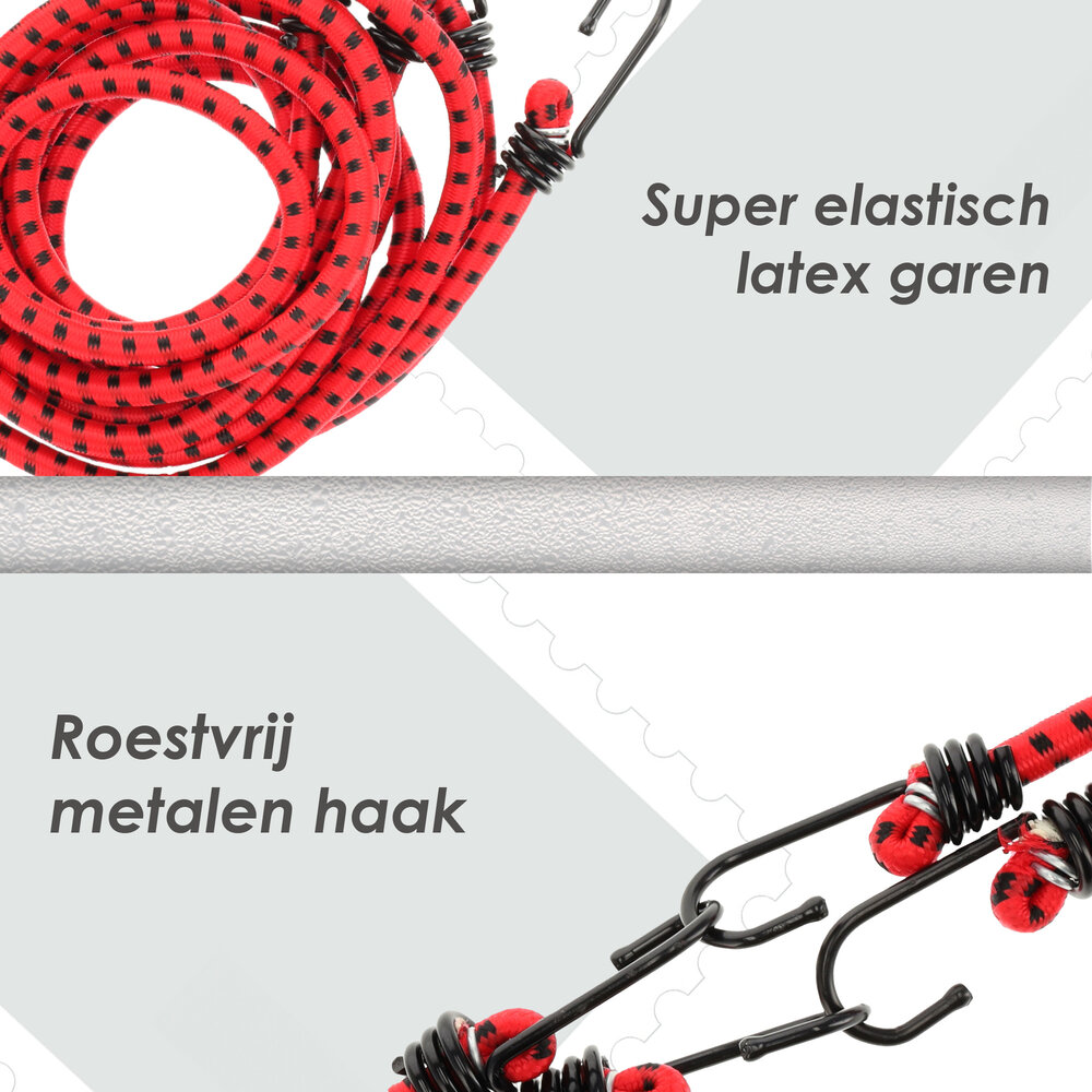 Discountershop Snelbinders met Haak - Rood - 4 Stuks - 80cm Ø 10mm - 8 Haken - Bagagedrager Achter voor Fiets & Meer