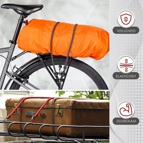 Discountershop Snelbinders met Haak - Rood - 4 Stuks - 80cm Ø 10mm - 8 Haken - Bagagedrager Achter voor Fiets & Meer