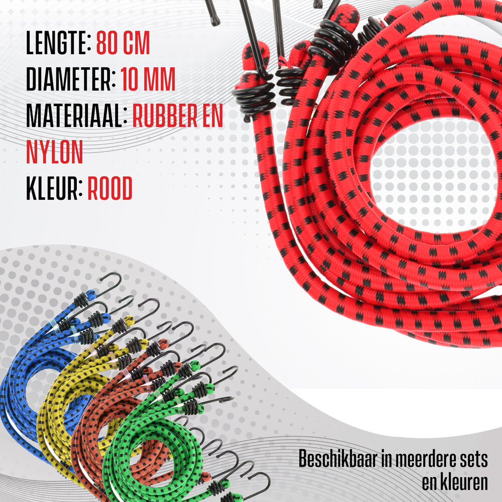 Discountershop Bungee Cord with Hooks - 4 Pieces with 8 Hooks - 80cm Ø 10mm - Red Luggage Straps for Bicycle Discountershop Bungee Cord with Hooks - 4 Pieces with 8 Hooks - 80cm Ø 10mm - Red Luggage Straps for Bicycle