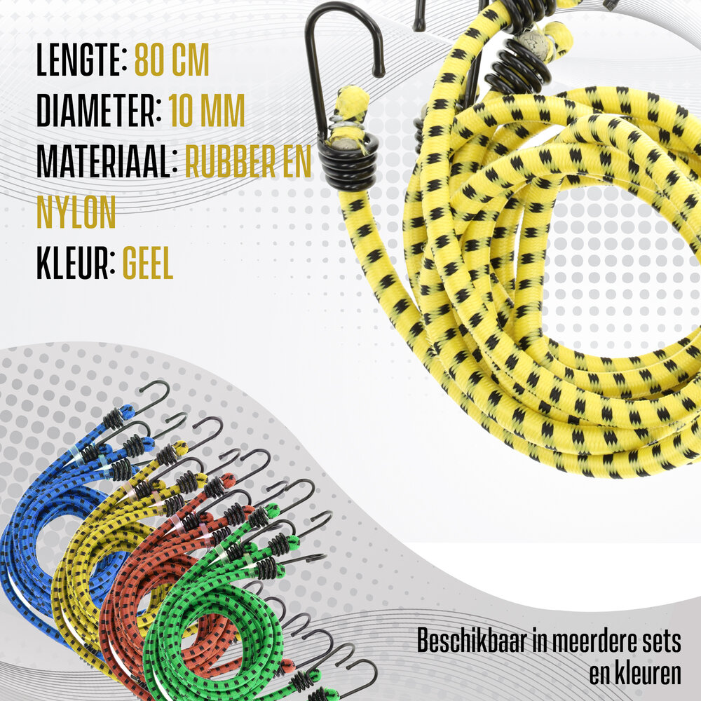 Discountershop Spinbinder 80 cm Ø 10 mm - Geel met Zwarte Strepen - 8 Elastische Armen & Haken - Bagagespin / Bagagebinder - Ideaal voor Fiets, Auto & Motor Discountershop Spinbinder 80 cm Ø 10 mm - Geel met Zwarte Strepen - 8 Elastische Armen & Haken - Bagagespin / Bagagebinder - Ideaal voor Fiets, Auto & Motor