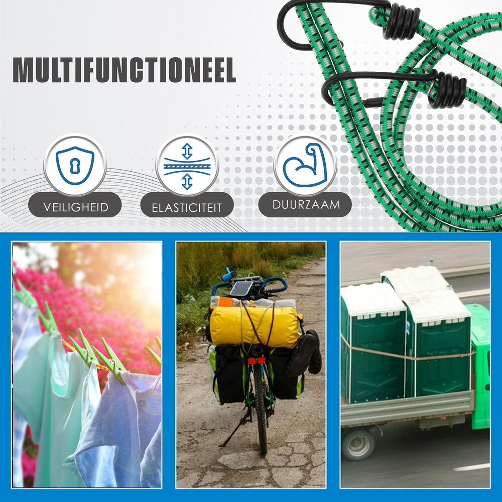Discountershop Luggage Straps - Carrier Ties 2 Pieces (80cm Ø8mm) - Elastic Luggage Tensioners with 4 Hooks - 4-Arm Bungee Cords - Green - Bicycle & Luggage Accessories
