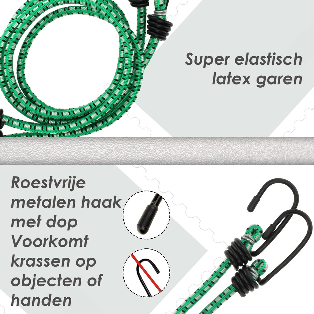 Discountershop Luggage Straps - Carrier Ties 2 Pieces (80cm Ø8mm) - Elastic Luggage Tensioners with 4 Hooks - 4-Arm Bungee Cords - Green - Bicycle & Luggage Accessories