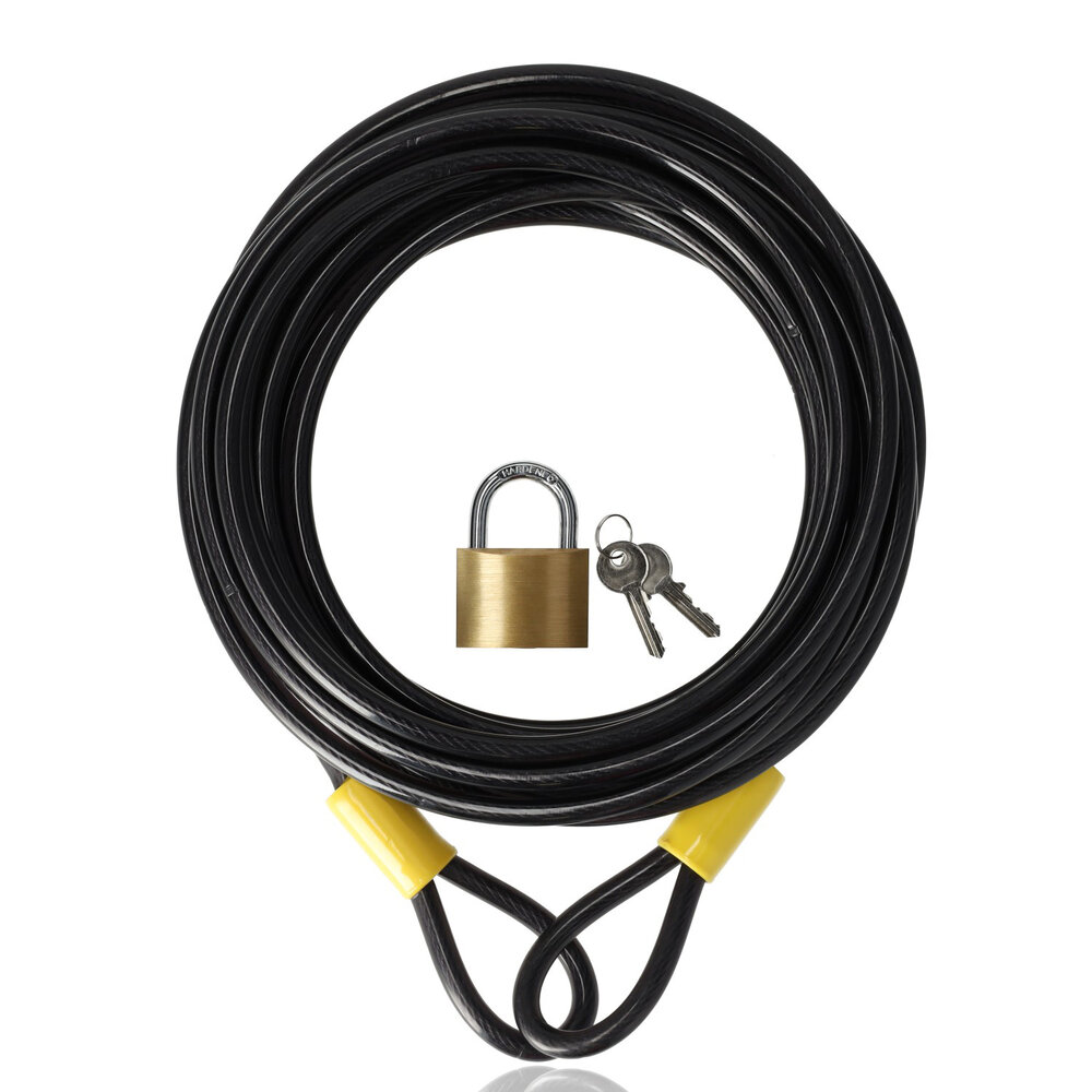 Discountershop Sturdy Black Terrace Cable with Padlock - Info Card and 2 Keys - Iron Cable Lock for Bicycles and More - Cable Lock 10 Meters Discountershop Sturdy Black Terrace Cable with Padlock - Info Card and 2 Keys - Iron Cable Lock for Bicycles and More - Cable Lock 10 Meters
