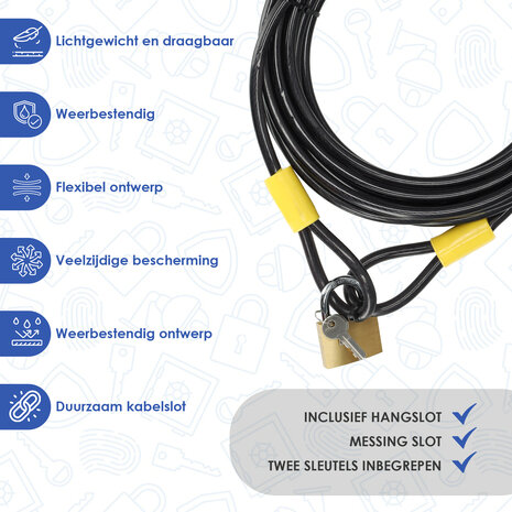 Discountershop Terraskabel met Hangslot - Infokaart en 2 Sleutels - IJzeren Kabelslot voor Fietsen en Meer - Kabelslot 10 Meter Discountershop Terraskabel met Hangslot - Infokaart en 2 Sleutels - IJzeren Kabelslot voor Fietsen en Meer - Kabelslot 10 Meter
