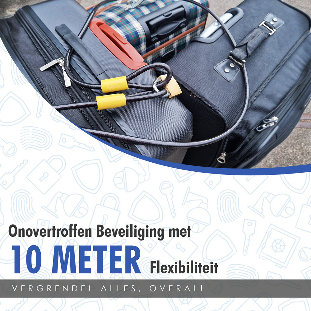 Discountershop Sturdy Black Terrace Cable with Padlock - Info Card and 2 Keys - Iron Cable Lock for Bicycles and More - Cable Lock 10 Meters Discountershop Sturdy Black Terrace Cable with Padlock - Info Card and 2 Keys - Iron Cable Lock for Bicycles and More - Cable Lock 10 Meters