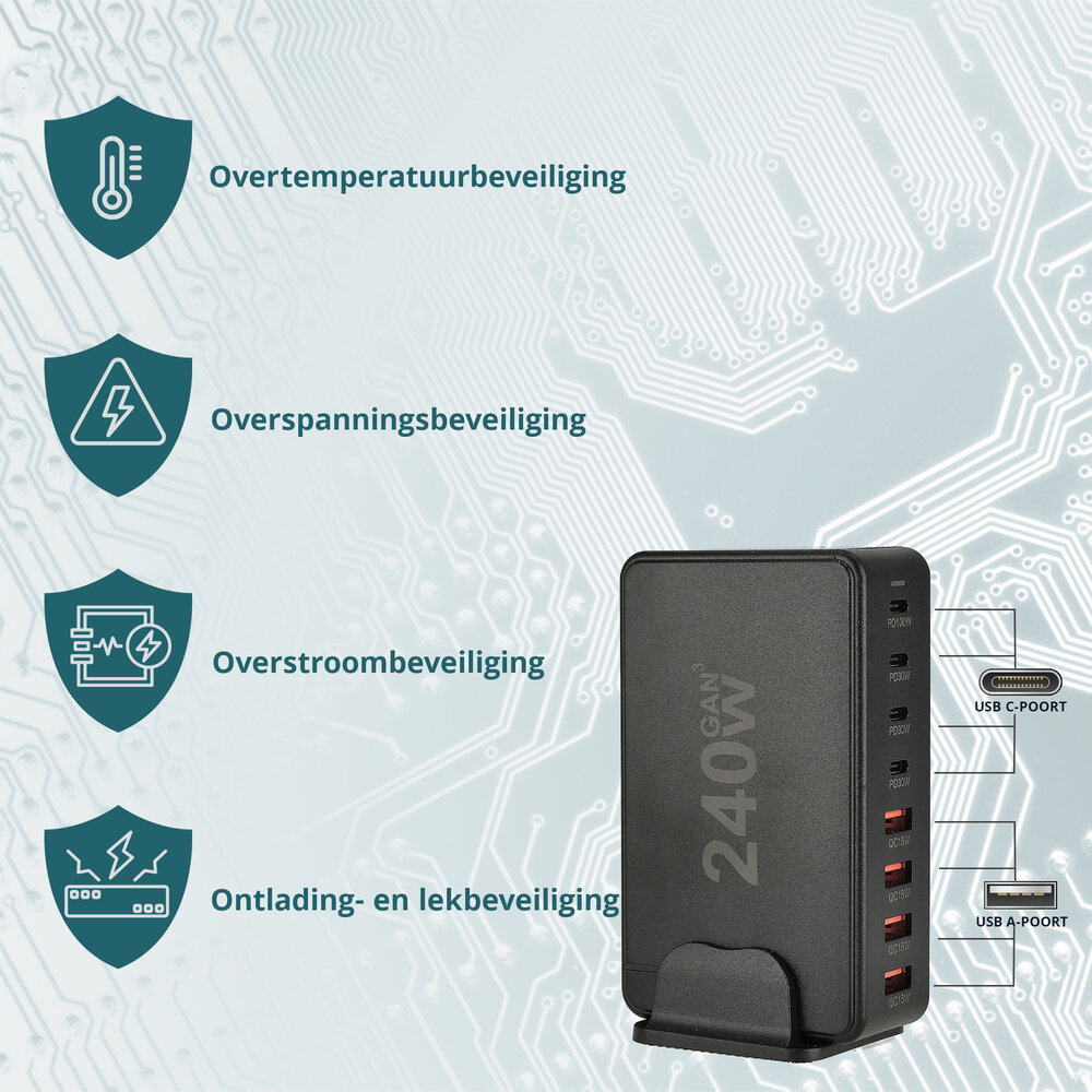 Discountershop 240W GaN III Fast Charger – 8-Port USB-C Charging Station | PD Charger for MacBook, iPhone 15, Samsung S24 | USB Hub with Power Supply | Compact & Powerful Discountershop 240W GaN III Fast Charger – 8-Port USB-C Charging Station | PD Charger for MacBook, iPhone 15, Samsung S24 | USB Hub with Power Supply | Compact & Powerful
