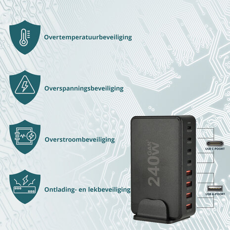 Discountershop Snellader 240W GaN III – 8-Poorts USB-C Oplaadstation | Fast Charger voor MacBook, iPhone 15, Samsung S24 | PD Charger | USB Hub met Voeding & Snelladen Discountershop Snellader 240W GaN III – 8-Poorts USB-C Oplaadstation | Fast Charger voor MacBook, iPhone 15, Samsung S24 | PD Charger | USB Hub met Voeding & Snelladen