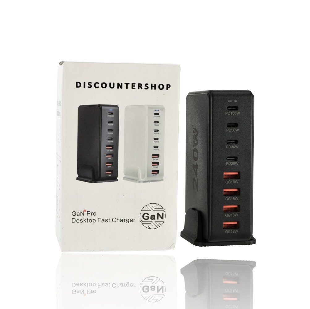 Discountershop Snellader 240W GaN III – 8-Poorts USB-C Oplaadstation | Fast Charger voor MacBook, iPhone 15, Samsung S24 | PD Charger | USB Hub met Voeding & Snelladen Discountershop Snellader 240W GaN III – 8-Poorts USB-C Oplaadstation | Fast Charger voor MacBook, iPhone 15, Samsung S24 | PD Charger | USB Hub met Voeding & Snelladen