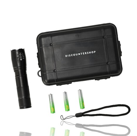 Discountershop Military Flashlight 2000 Lumens – Waterproof LED Flashlight with UV – 300m Range – 3 Modes – Tactical Flashlight on Batteries – Best Flashlight for Outdoor, Camping & Emergencies