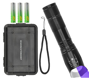 Discountershop Military Flashlight 2000 Lumens – Waterproof LED Flashlight with UV – 300m Range – 3 Modes – Tactical Flashlight on Batteries – Best Flashlight for Outdoor, Camping & Emergencies Discountershop Military Flashlight 2000 Lumens – Waterproof LED Flashlight with UV – 300m Range – 3 Modes – Tactical Flashlight on Batteries – Best Flashlight for Outdoor, Camping & Emergencies