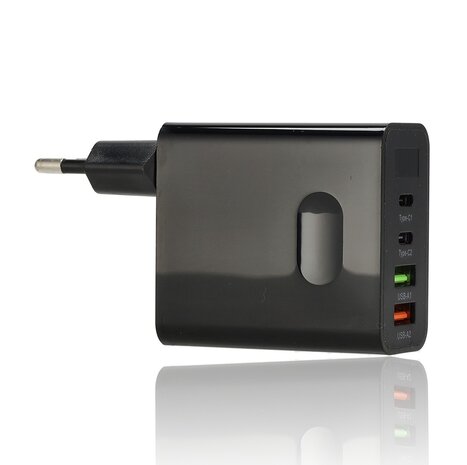Discountershop Samsung & iPhone Snellader 45W - 2x USB-C & 2x USB-A | Universele Snelle Oplader voor Smartphones, Tablets, iPads, Android & Laptops - Zwart Discountershop Samsung & iPhone Snellader 45W - 2x USB-C & 2x USB-A | Universele Snelle Oplader voor Smartphones, Tablets, iPads, Android & Laptops - Zwart