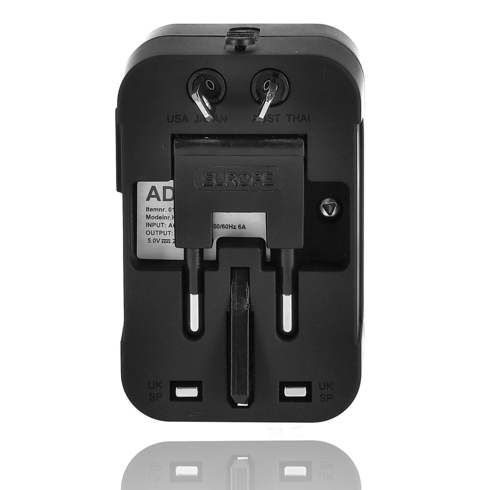 Discountershop Universal World Plug with USB – International Travel Adapter for 150+ Countries | USA, UK, Australia, Asia & Europe | Universal Travel Plug with 2 USB Ports – Black