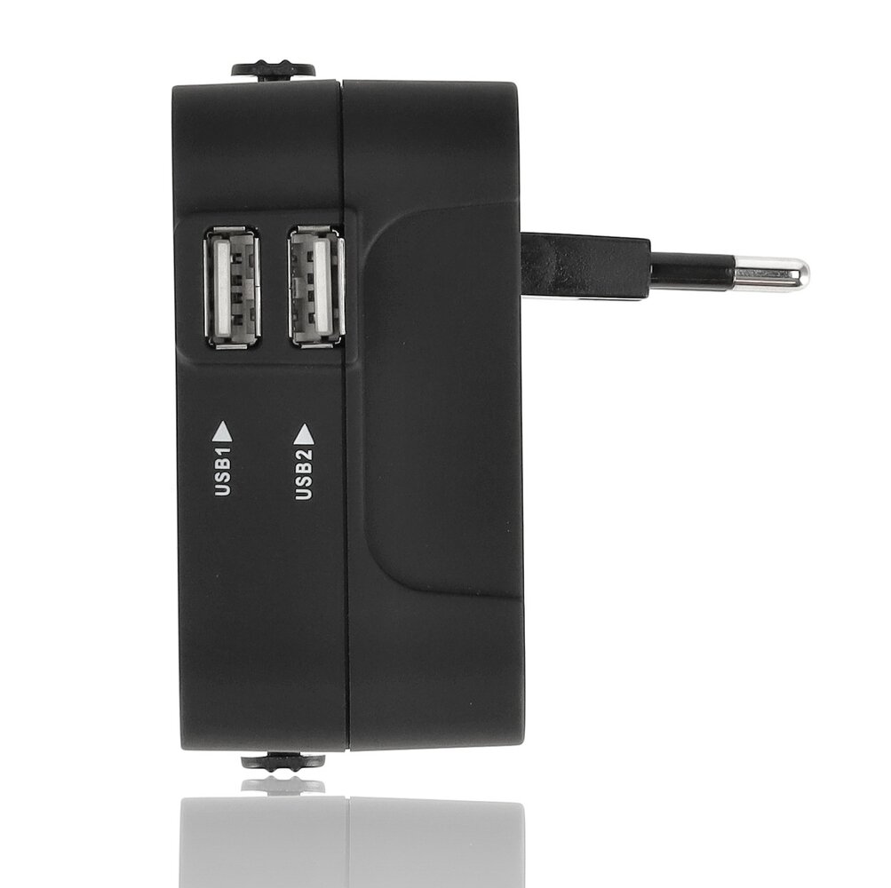 Discountershop Universele Wereldstekker met USB – Internationale Reisadapter voor 150+ Landen | USA, UK, Australië, Azië & Europa | Universele Reisstekker met 2 USB Poorten – Zwart Discountershop Universele Wereldstekker met USB – Internationale Reisadapter voor 150+ Landen | USA, UK, Australië, Azië & Europa | Universele Reisstekker met 2 USB Poorten – Zwart