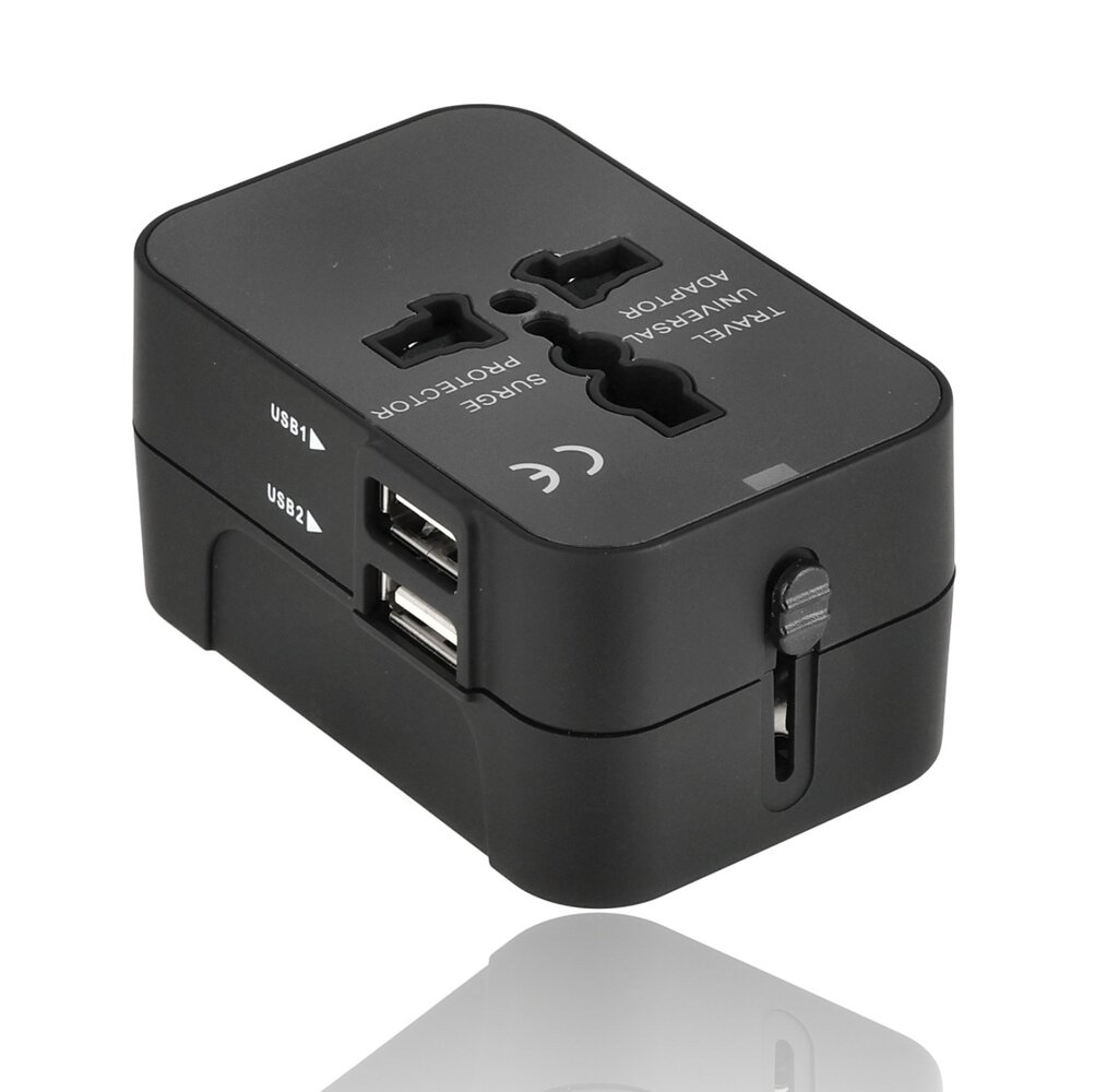 Discountershop Universele Wereldstekker met USB – Internationale Reisadapter voor 150+ Landen | USA, UK, Australië, Azië & Europa | Universele Reisstekker met 2 USB Poorten – Zwart Discountershop Universele Wereldstekker met USB – Internationale Reisadapter voor 150+ Landen | USA, UK, Australië, Azië & Europa | Universele Reisstekker met 2 USB Poorten – Zwart