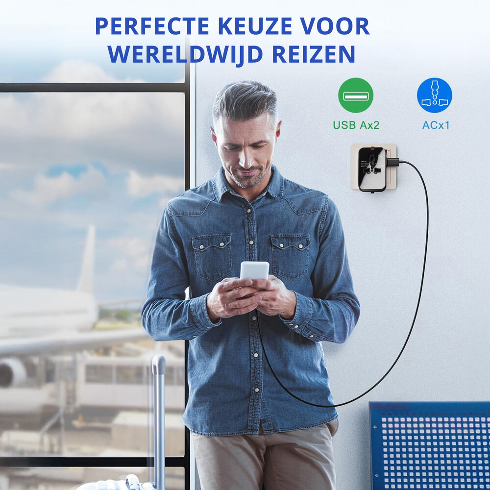 Discountershop Universele Wereldstekker met USB – Internationale Reisadapter voor 150+ Landen | USA, UK, Australië, Azië & Europa | Universele Reisstekker met 2 USB Poorten – Zwart Discountershop Universele Wereldstekker met USB – Internationale Reisadapter voor 150+ Landen | USA, UK, Australië, Azië & Europa | Universele Reisstekker met 2 USB Poorten – Zwart