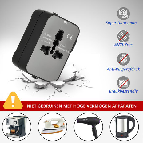 Discountershop Universal World Plug with USB – International Travel Adapter for 150+ Countries | USA, UK, Australia, Asia & Europe | Universal Travel Plug with 2 USB Ports – Black