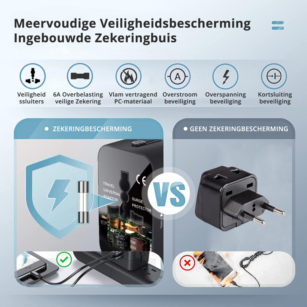 Discountershop Universal World Plug with USB – International Travel Adapter for 150+ Countries | USA, UK, Australia, Asia & Europe | Universal Travel Plug with 2 USB Ports – Black