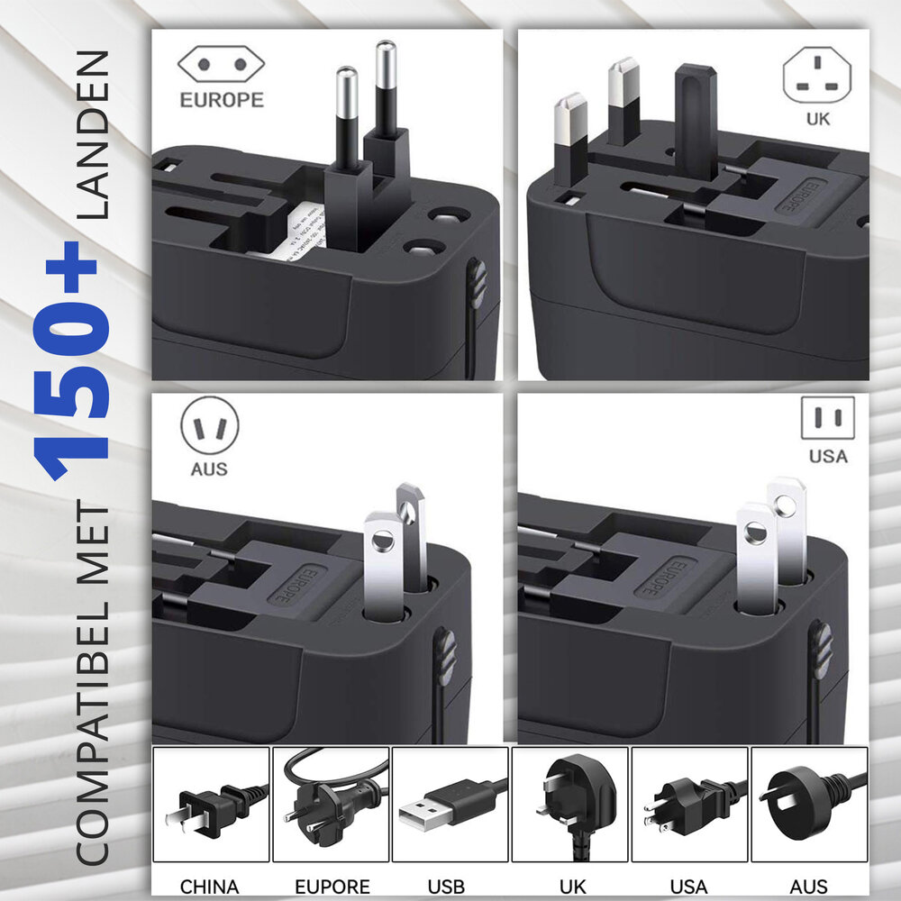 Discountershop Universele Wereldstekker met USB – Internationale Reisadapter voor 150+ Landen | USA, UK, Australië, Azië & Europa | Universele Reisstekker met 2 USB Poorten – Zwart Discountershop Universele Wereldstekker met USB – Internationale Reisadapter voor 150+ Landen | USA, UK, Australië, Azië & Europa | Universele Reisstekker met 2 USB Poorten – Zwart