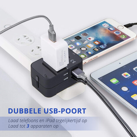 Discountershop Universele Wereldstekker met USB – Internationale Reisadapter voor 150+ Landen | USA, UK, Australië, Azië & Europa | Universele Reisstekker met 2 USB Poorten – Zwart Discountershop Universele Wereldstekker met USB – Internationale Reisadapter voor 150+ Landen | USA, UK, Australië, Azië & Europa | Universele Reisstekker met 2 USB Poorten – Zwart