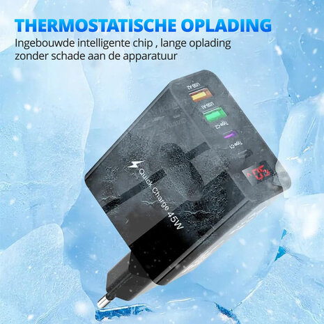 Discountershop Samsung & iPhone Snellader 45W - 2x USB-C & 2x USB-A | Universele Snelle Oplader voor Smartphones, Tablets, iPads, Android & Laptops - Zwart Discountershop Samsung & iPhone Snellader 45W - 2x USB-C & 2x USB-A | Universele Snelle Oplader voor Smartphones, Tablets, iPads, Android & Laptops - Zwart