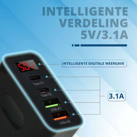 Discountershop Samsung & iPhone Snellader 45W - 2x USB-C & 2x USB-A | Universele Snelle Oplader voor Smartphones, Tablets, iPads, Android & Laptops - Zwart Discountershop Samsung & iPhone Snellader 45W - 2x USB-C & 2x USB-A | Universele Snelle Oplader voor Smartphones, Tablets, iPads, Android & Laptops - Zwart