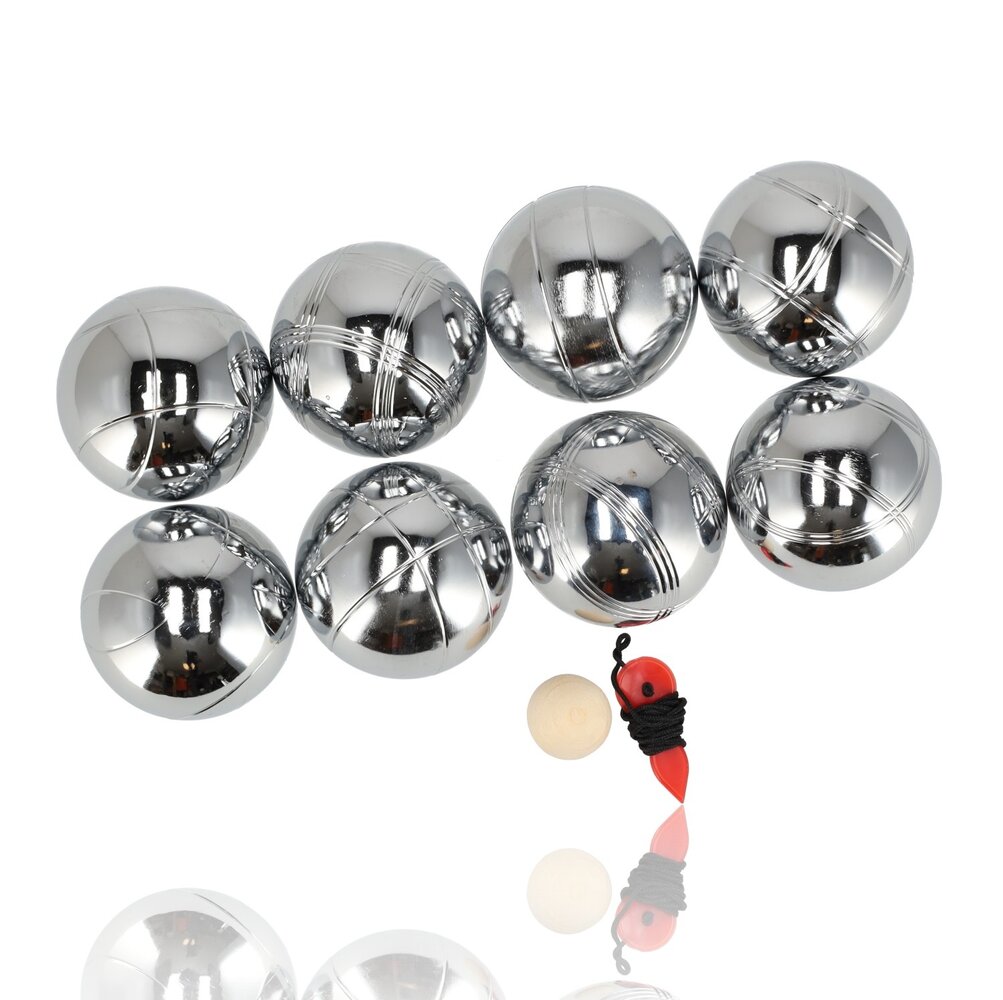 Discountershop Jeu de Boules Set - 8 Stainless Steel Balls + Jack + Measuring Pin - Including Bag - Ideal for Groups, Recreational Players & Beginners