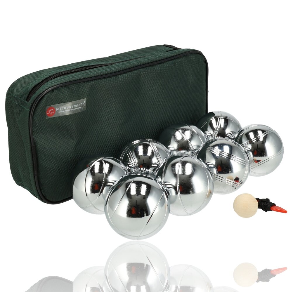 Discountershop Jeu de boules set - 8 RVS Ballen + Jack + Meetpin - Inclusief Draagtas - Ideal voor Groepen, Recreanten & Beginners Discountershop Jeu de boules set - 8 RVS Ballen + Jack + Meetpin - Inclusief Draagtas - Ideal voor Groepen, Recreanten & Beginners
