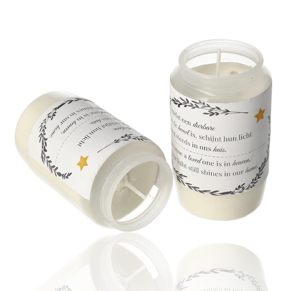 Discountershop Memorial Candles - White Grave Candles with Plastic Cover - Windproof Memorial Candle - 50 Hour Burning Time - Weatherproof Outdoor Candle for Remembrance