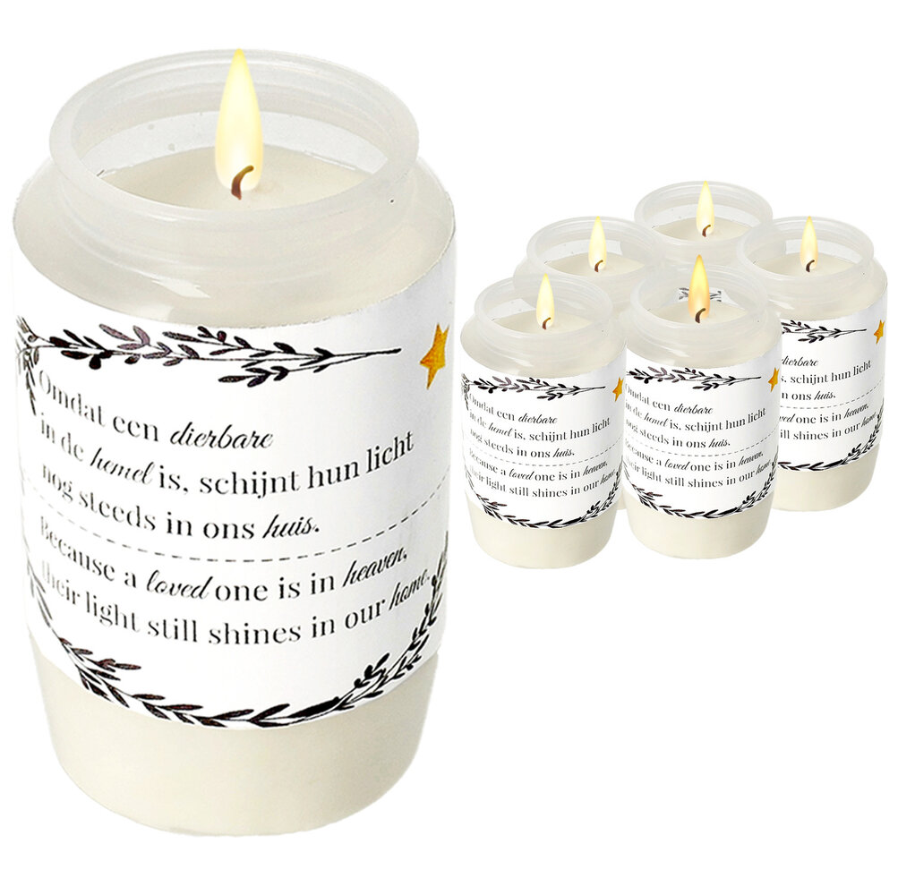 Discountershop Memorial Candles - White Grave Candles with Plastic Cover - Windproof Memorial Candle - 50 Hour Burning Time - Weatherproof Outdoor Candle for Remembrance