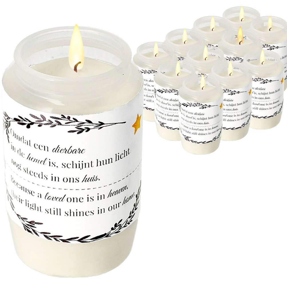 Discountershop Memorial Candles - White Grave Candles with Plastic Cover - Windproof Memorial Candle - 50 Hour Burning Time - Weatherproof Outdoor Candle for Remembrance