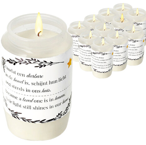 Discountershop Memorial Candles - White Grave Candles with Plastic Cover - Windproof Memorial Candle - 50 Hour Burning Time - Weatherproof Outdoor Candle for Remembrance
