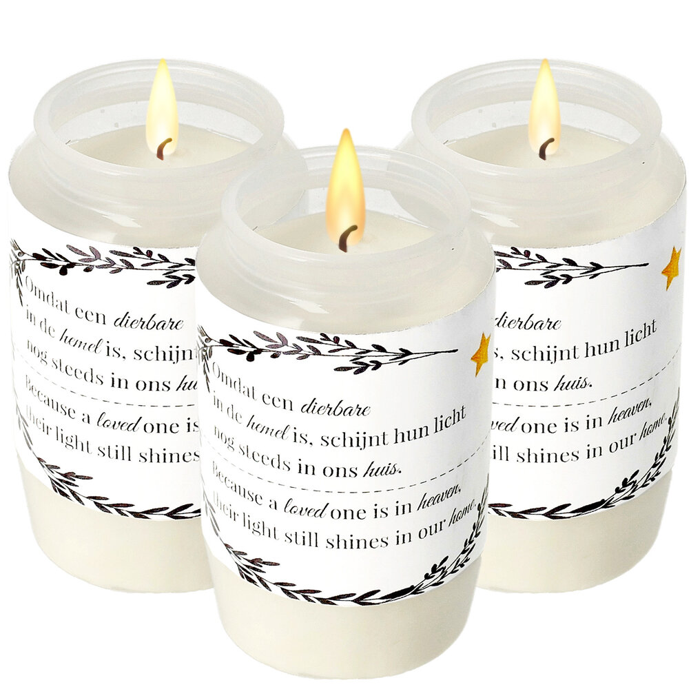 Discountershop Memorial Candles - White Grave Candles with Plastic Cover - Windproof Memorial Candle - 50 Hour Burning Time - Weatherproof Outdoor Candle for Remembrance